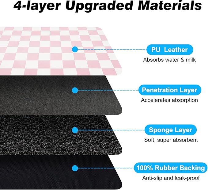 Checkered Dog Food Mat, Absorbent Leak-Proof Pet Feeding Mat, Quick Dry Cat - Image 6