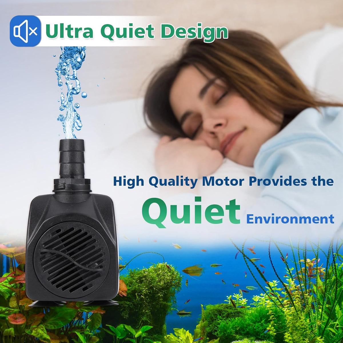 550GPH Submersible Water Pump(2000L/H 30W), Adjustable Ultra Quiet Fountain Pump with 4 Nozzles 7.2ft High Lift for Aquarium, Fish Tank, Pond, Waterfall, Outdoor, Hydroponics