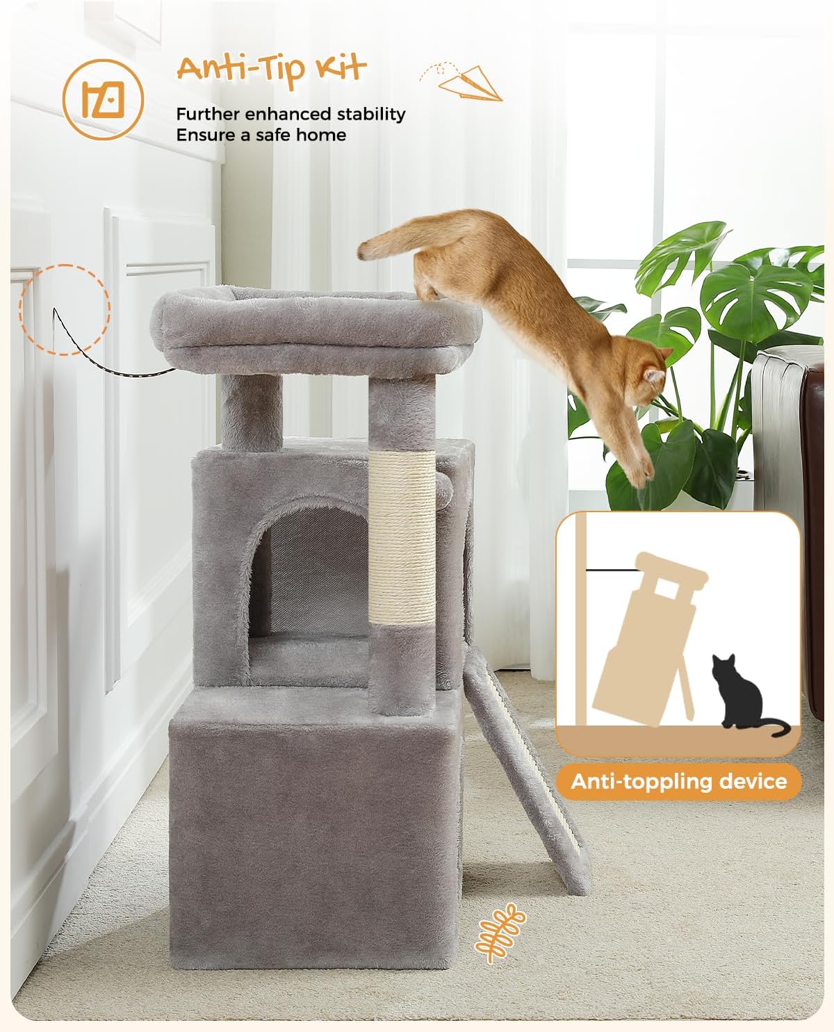 PAWZ Road 30" Cat Tower, Small Cat Tree with 2 Condos for Indoor Cats