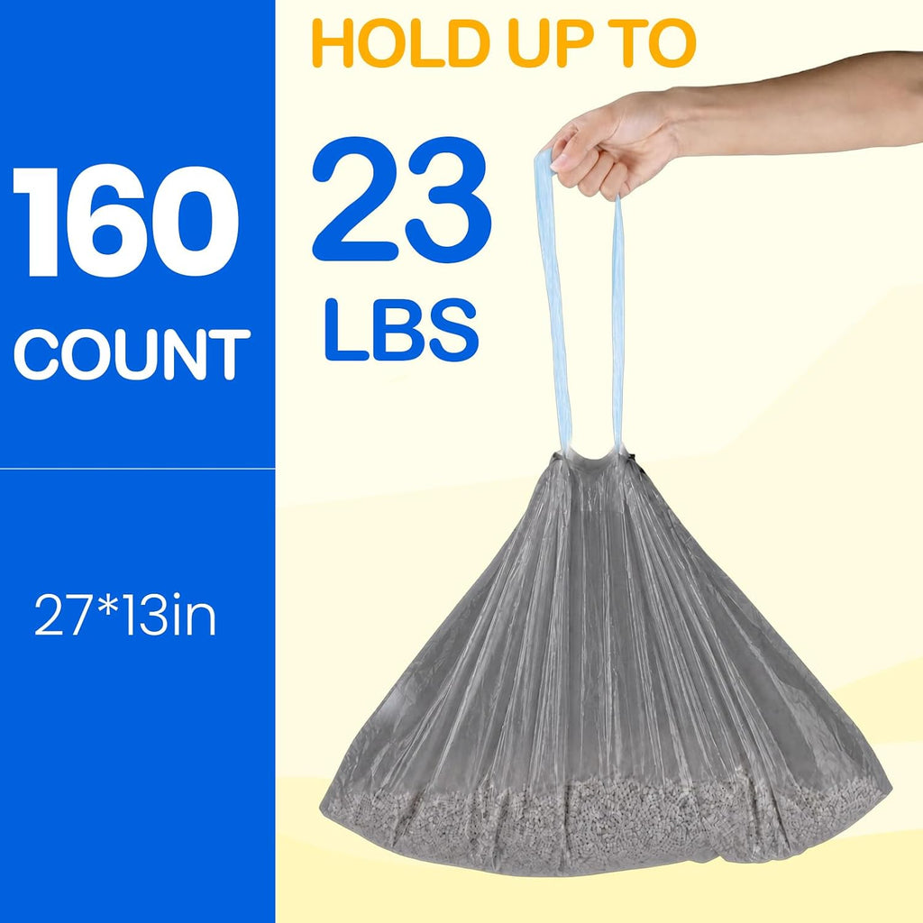 160 Count Automatic Cat Litter Box Liners Bags 27"x13" Drawstring Handle