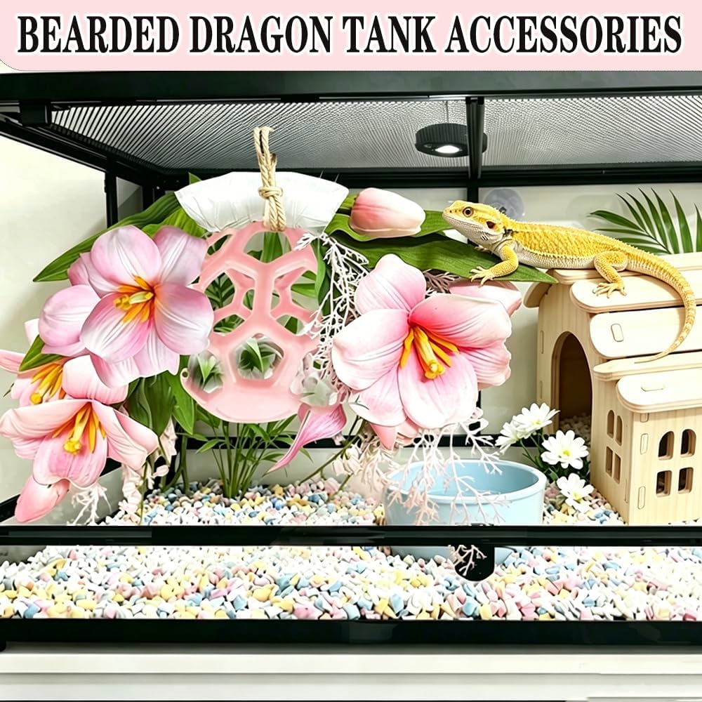 Reptile Hiding Branch &Ball Python - Enrichment Toys for Corn Snake,Tulip Artificial Bouquet Plant Artificial Decor for Snake Cage,Wood House for Leopard Gecko Habitat Lizard Chameleon Ball Pythons