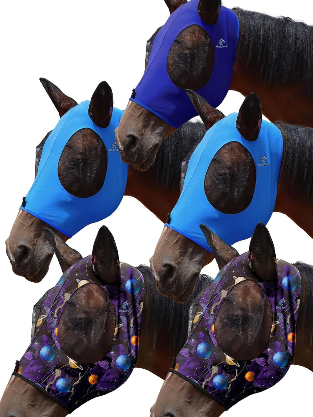 Mask Tech 5 Pieces Horse Fly Masks with Ears, Stretchy Elastic Mesh Fly Masks, 3D Eye Clearance, UV Protection-Large,Combo 21
