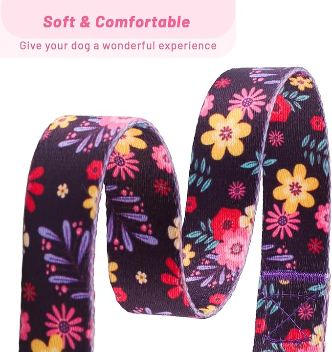 QQPETS Adjustable Soft Dog Collar: Print Flower Pink Multicolor Cute Patterns - Image 4