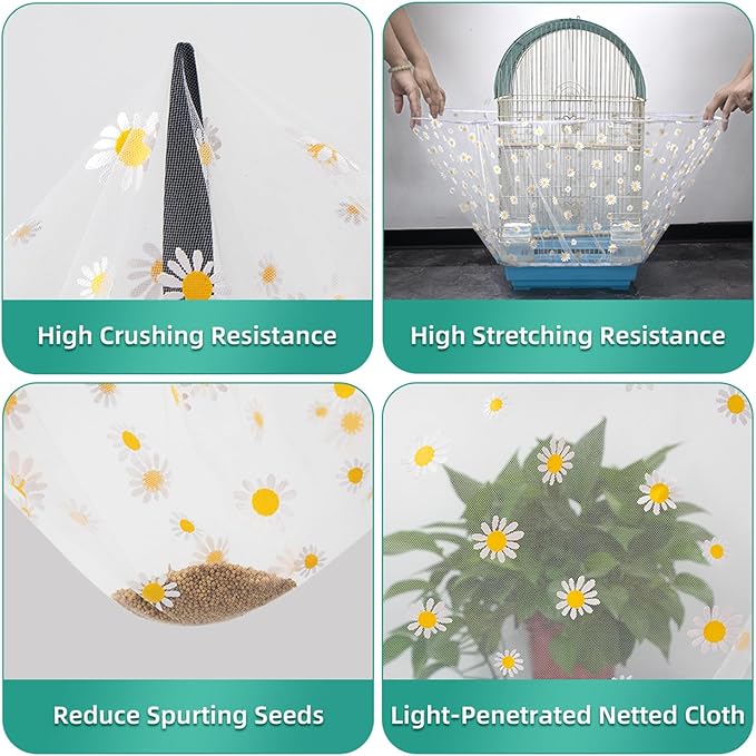 Large Bird Cage Cover, Bird Cage Seed Catcher, Adjustable Soft Airy Nylon Mesh - Image 2