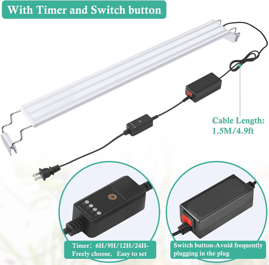 HITOP Full Spectrum LED Aquarium Light – 24-28" Classic Fish Tank Light with Timer, Aquarium Plant Light with Stable Extendable Brackets