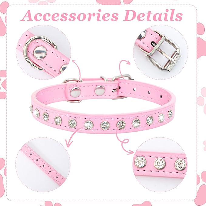 Small Dog Collars Bling Puppy Collars Diamond Pet Collars PU Leather Sparkly - Image 3
