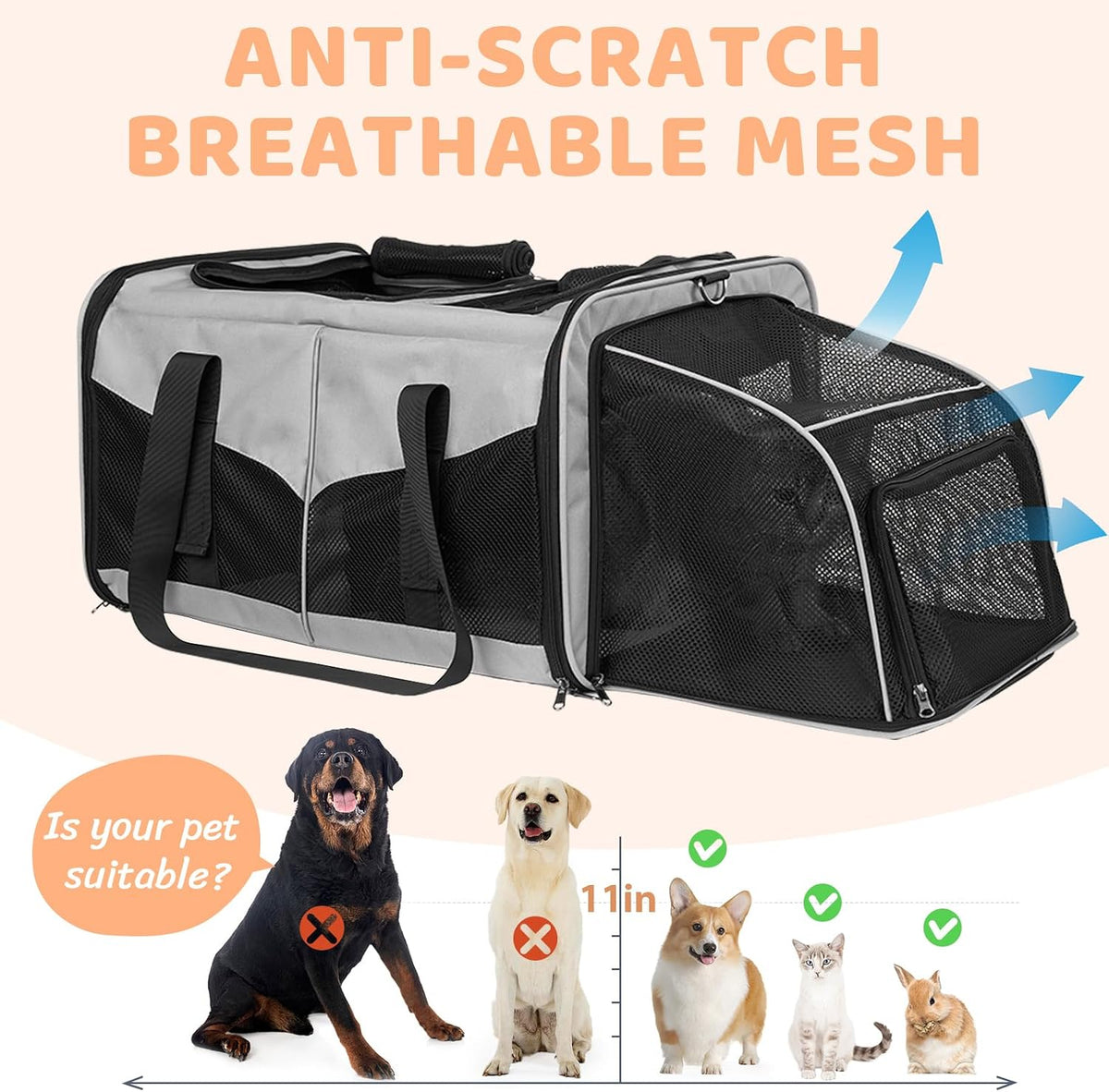 Large Cat Carrier for 2 Cats, Expandable with Divider & Litter Boxes