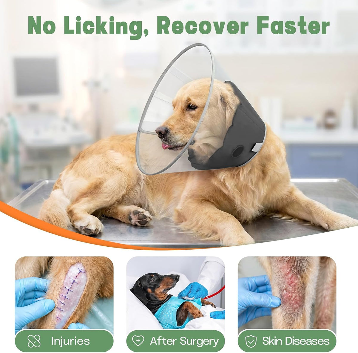 Dog Cone Collar to Stop Licking with Soft Liner Recovery Collar Alternative