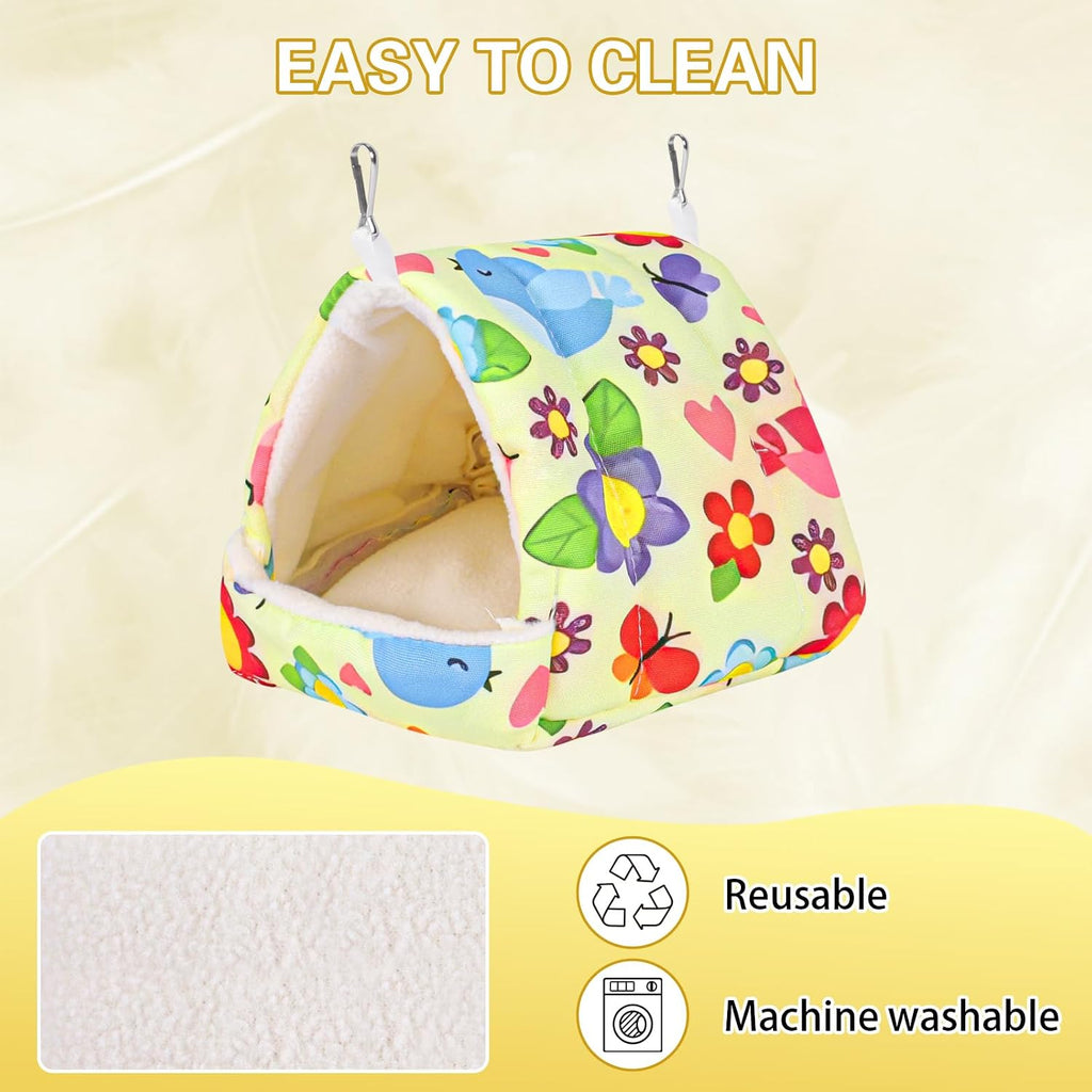 Bird Bed for Cage Warm Winter Nest Hammock with Hanging Hook Cage Accessories for Small Birds Parakeets Cockatiels Love Birds Cockatiels Conures Hamster (Yellow, M)