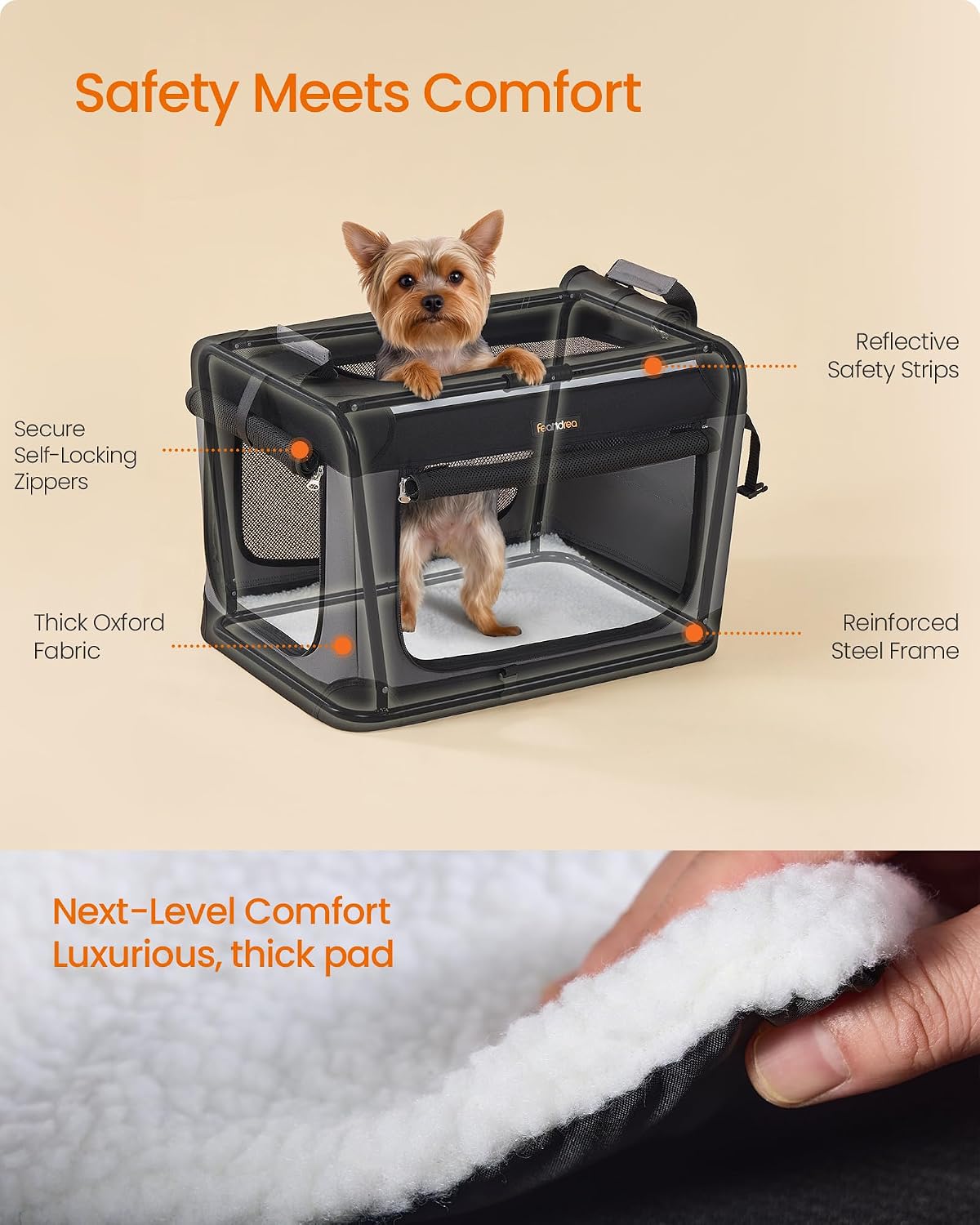 Feandrea Collapsible Dog Crate, Portable Oxford Fabric Pet Carrier, 20-Inch
