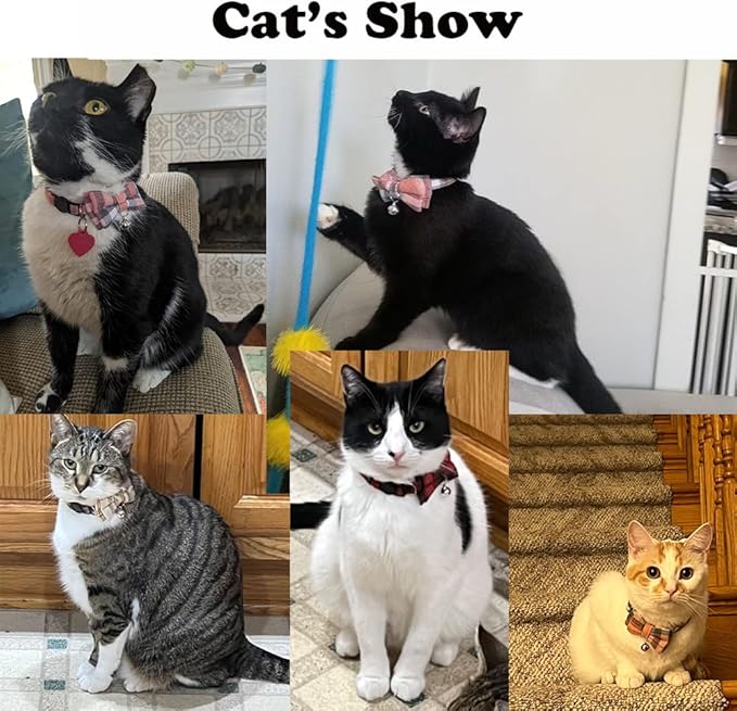 Red Plaid Cat Collar with Bell and Bow, Breakaway Kitten Collar with Bells - Image 3