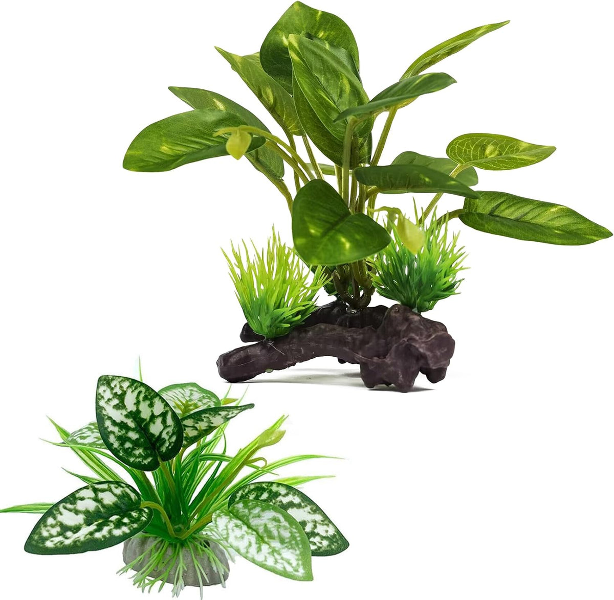 Moonorange Reptile Artificial Plants, Terrarium Plants Decorations Supplies, Aquarium Fish Tank Plant, Amphibian Habitat Hideout Tank Accessories(M Set-4pcs/E)