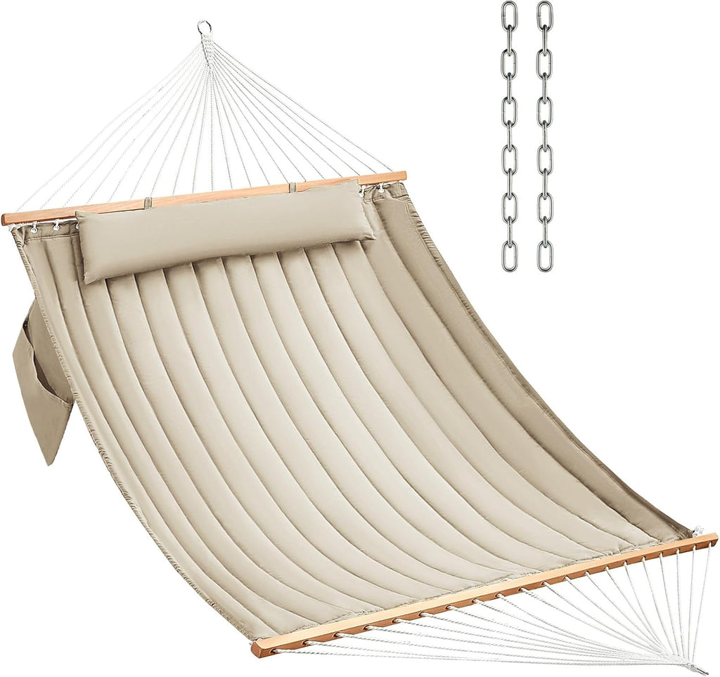CHULIM Double Quilted Hammock with Hardwood Spreader Bars and Pillow