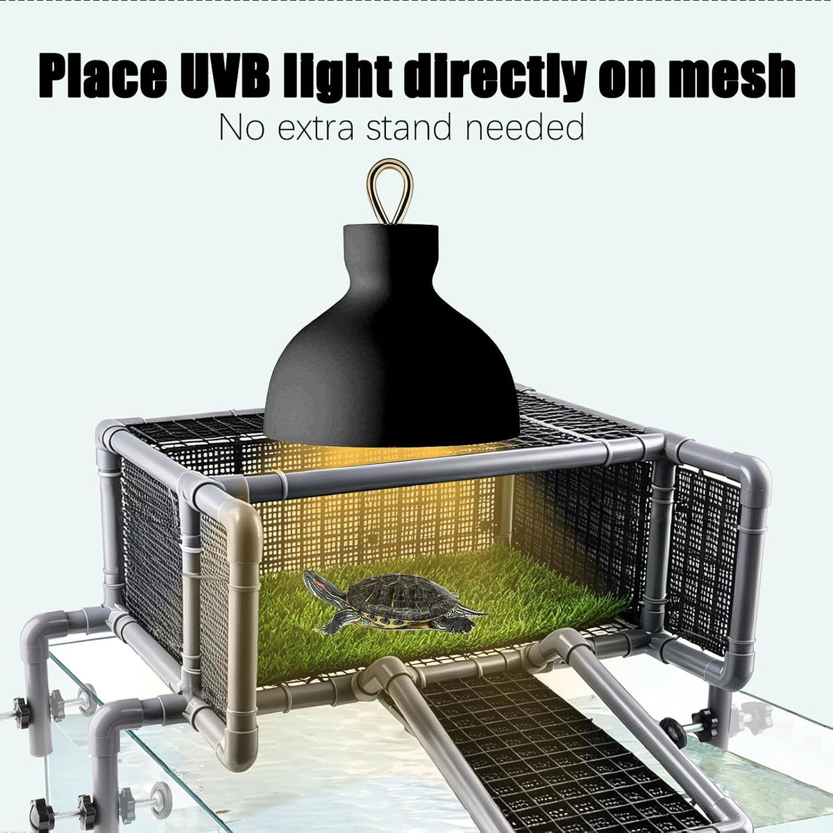 Escape-Proof Turtle Basking Dock Above Tank, Enclosed Ramp Grass Aquarium Tank Accessory