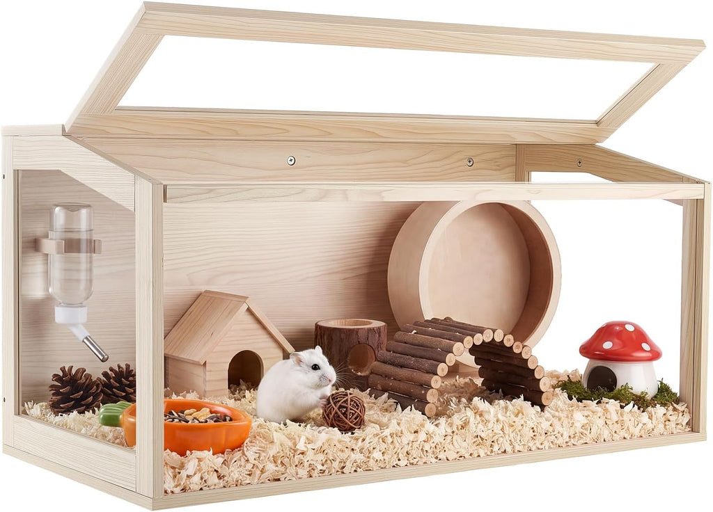VEVOR Wooden Hamster Cage 40.1"x20.4"x20.1" 270° Viewing Hamster Habitat, Chewproof Acrylic Small Animal Cage with Openable Top, Large Pet Enclosure for Syrian/Dwarf Hamsters, Guinea Pigs & Gerbils