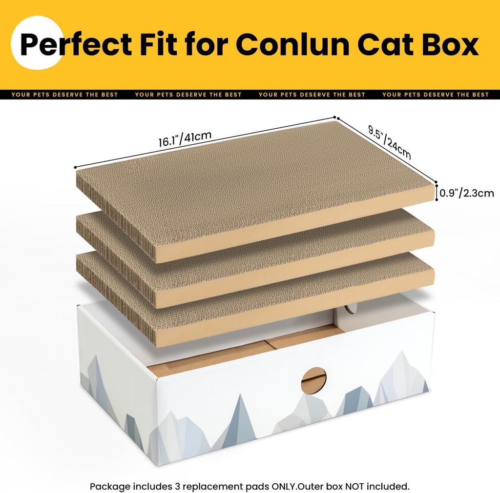 Conlun Cat Scratcher Heavy-Duty Double-Sided Cardboard Pad, 3-Pack