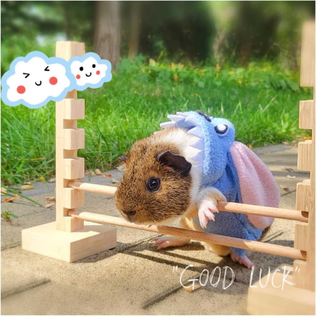 Guinea Pig Jump Bar Natural Wood Obstacle Game Activity Toys Set Adjustable Height Training Hurdles Exercise Small Animal Toys for Bunny Dwarf Rabbit Chinchilla (Wood)