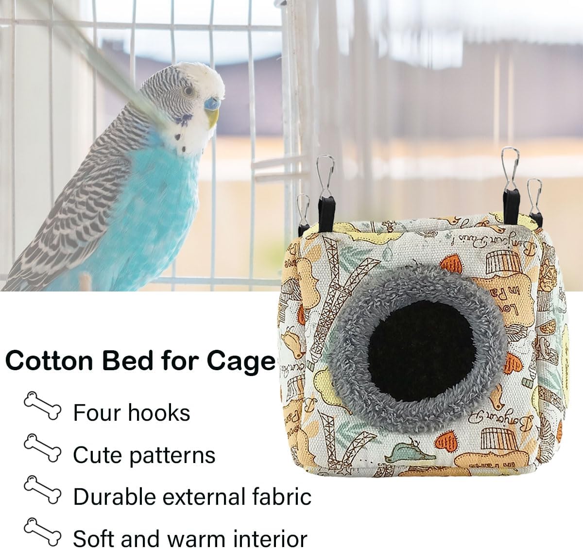 Bird Hammock Bed - Plush Nest for Parakeet Cockatiel Conure Lovebird etc