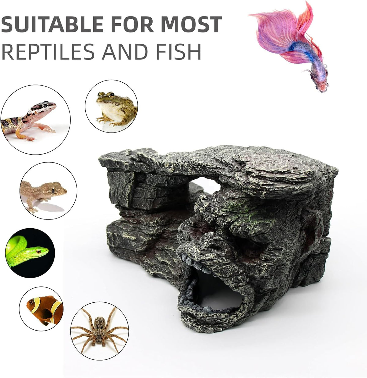 Gecko Hide Shale Scape Step Ledge, Reptile Rock Basking Platform Cave Hideout Tank Accessories Decorations, Great for Reptiles, Amphibians, Leopard Gecko, Snake, Lizard, Frogs, Turtle