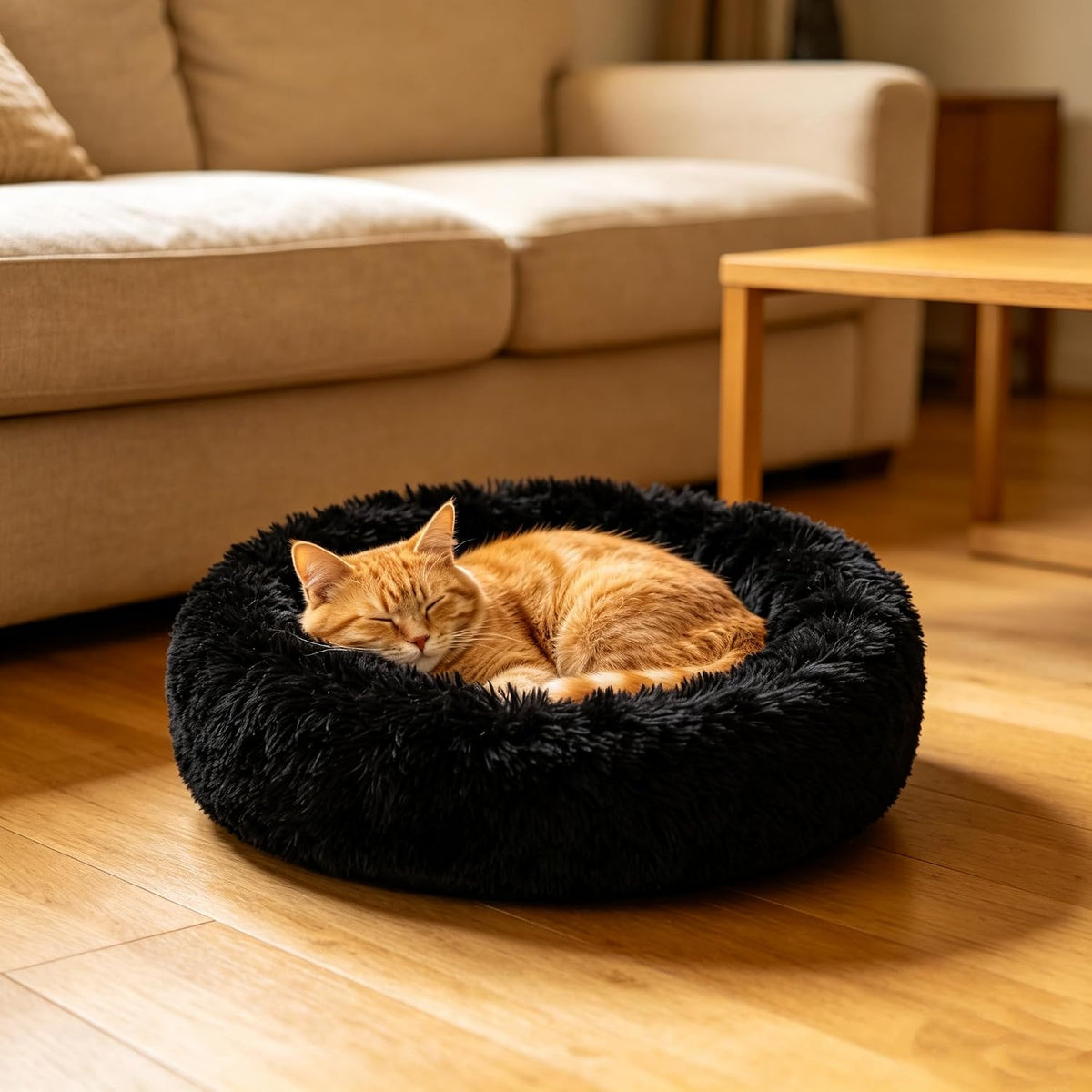 Cat Beds for Indoor Cats - Cat Bed Washable 20/24 inches, Dog Beds for Small Medium Dogs, Anti Anxiety Round Fluffy Plush Faux Fur Cat Bed, Thick Bottom (Dark, Medium)