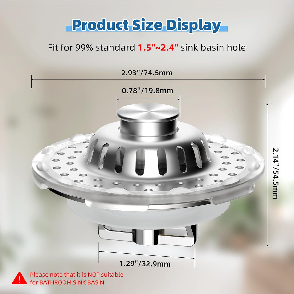 2PCS Universal Bathtub Drain Stopper, All Metal Top Hair Catcher, Chrome