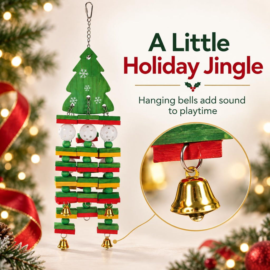 Large Christmas Bird Toy with Wooden Blocks, Beads and Bells