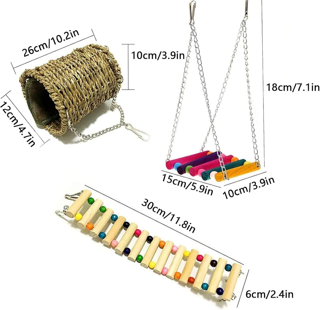 Hamiledyi Hamster Hanging Hammock 3 Piece Wooden Rat Ladder Swing Set Cage Clmbing Toys Accessories for Syrian Hamster Sugar Glider Bird Mice Playing Sleeping