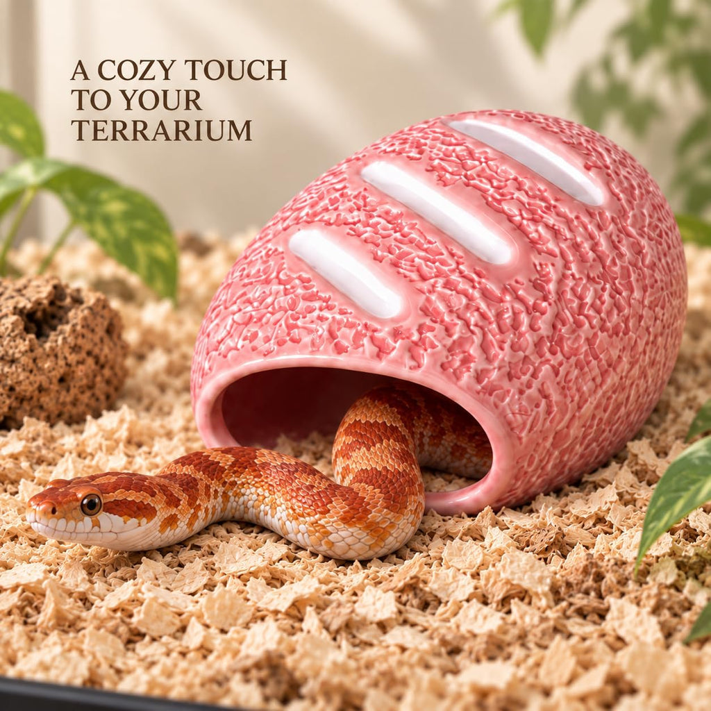 Ceramic Reptile Hide Cave,Cute Reptile Terrarium Decor-Pink