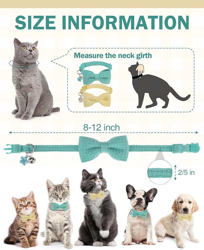 Cat Collar Breakaway with Bells, Soft Cotton Cat Bowtie Collar - Image 3