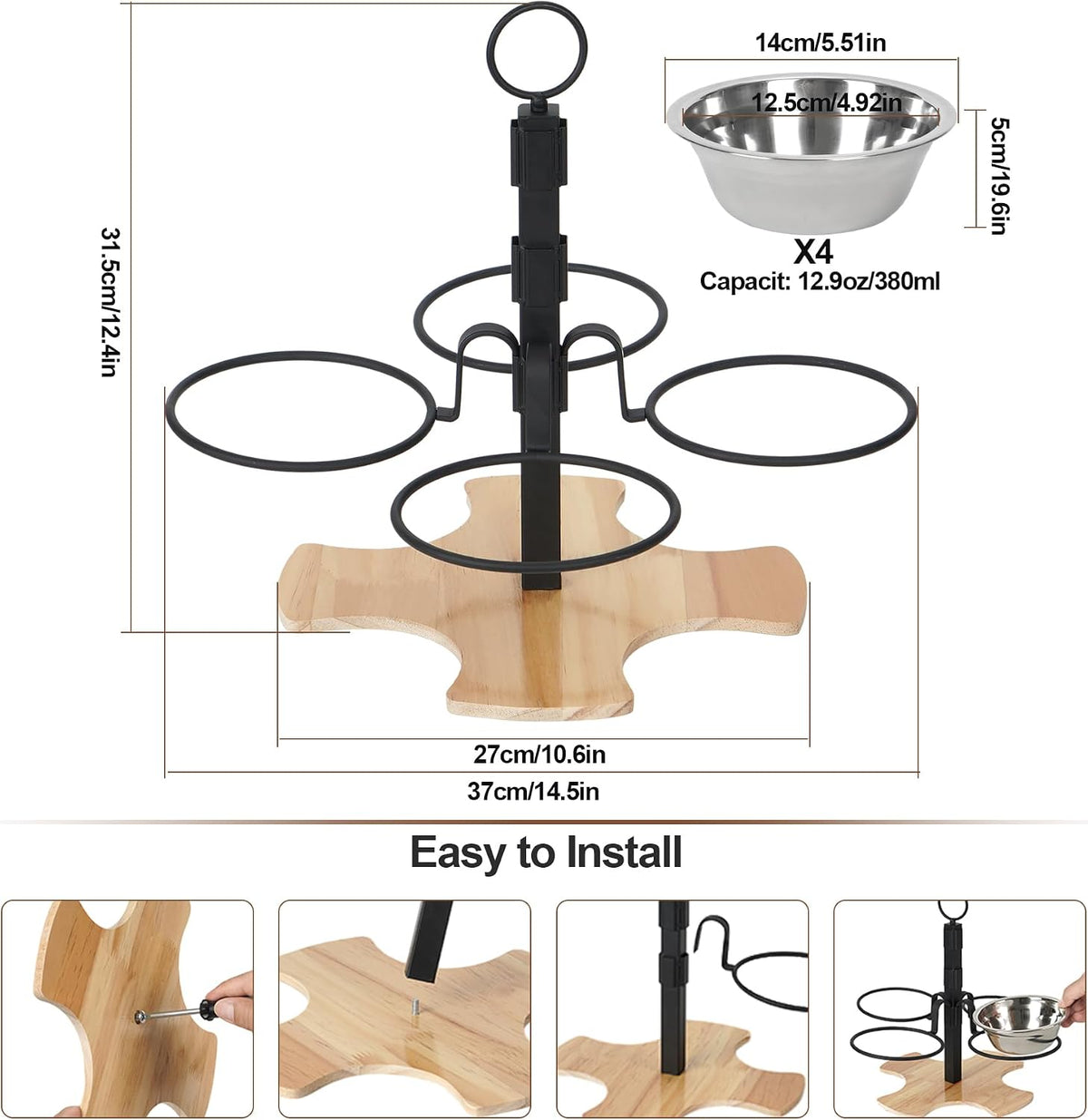 Elevated Cat Bowls 3 Adjustable Height 4 Stainless Steel Cats&Dogs