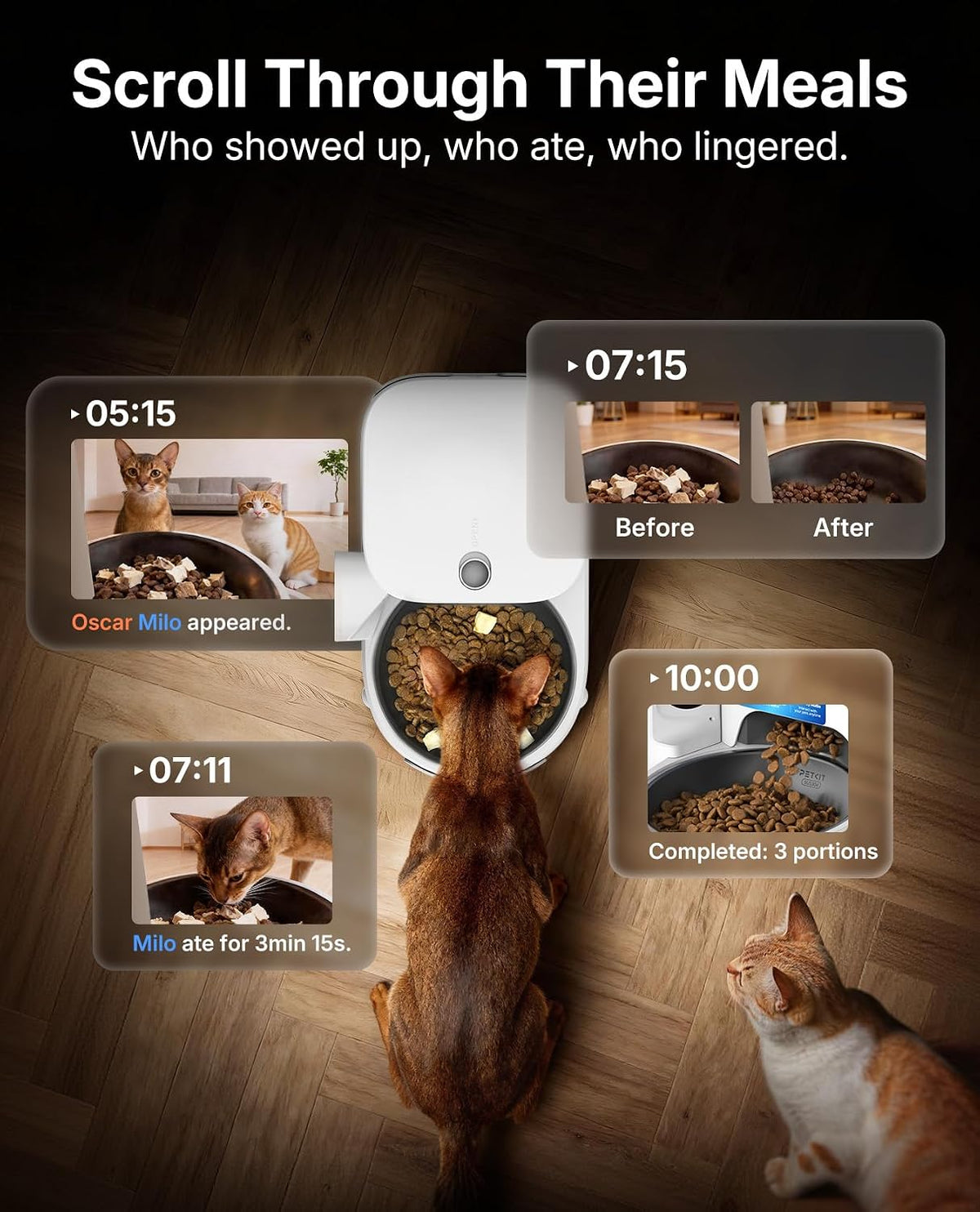 PETKIT Automatic Cat Feeder with Camera, Upgraded Multi-Cat Recognition, 2.4G&5G WiFi Pet Feeder with Freshness Preservation,3L Timed Food Dispenser with Low Food Sensor,Night Vision Motion Capturing