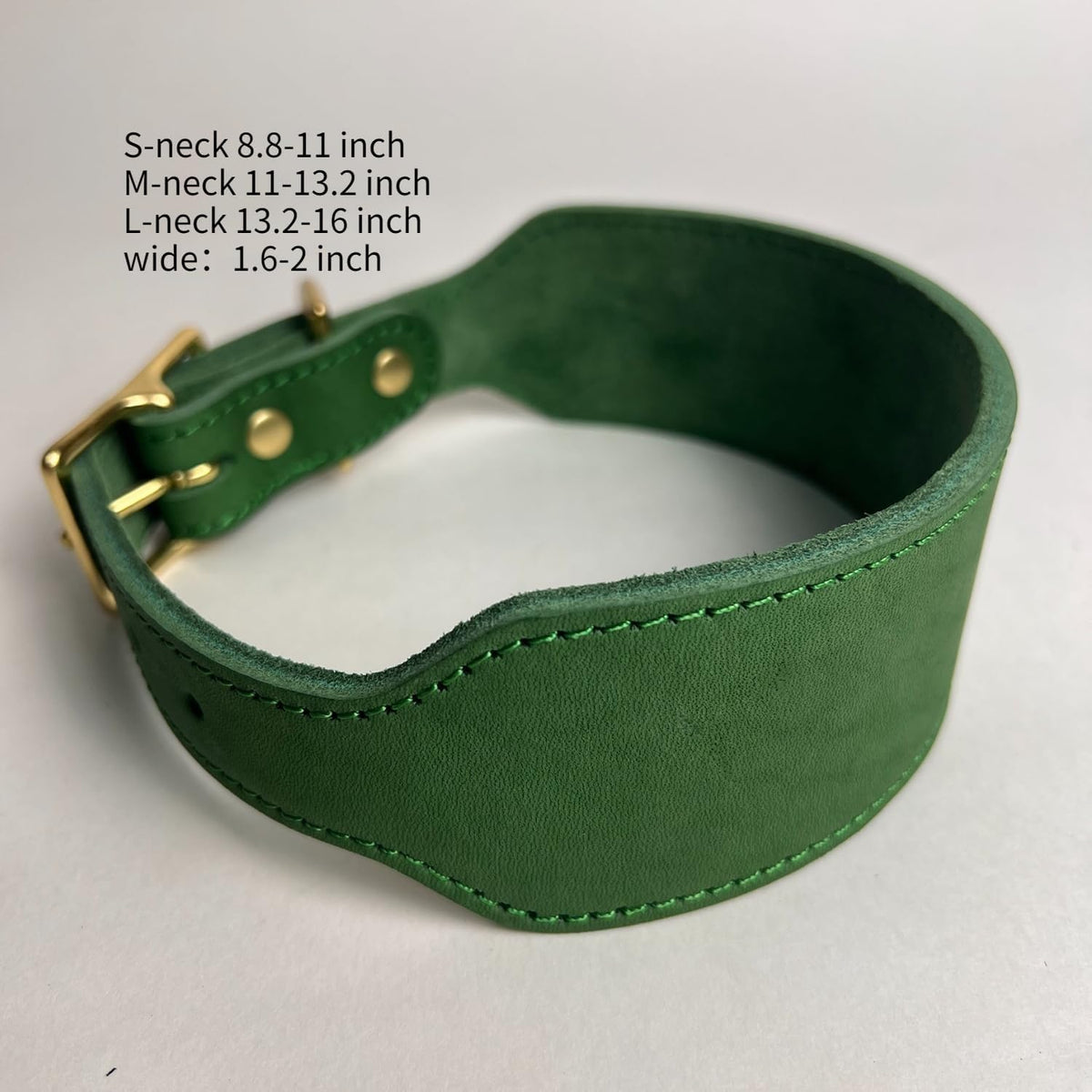 Handmade Greyhound Leather Collar Wide Full Grain Leather Dog Collar with Brass Buckle, Vintage Anti-Pull Whippet & Sighthound Collar for Hounds (Green,L-Neck 35-43cm)