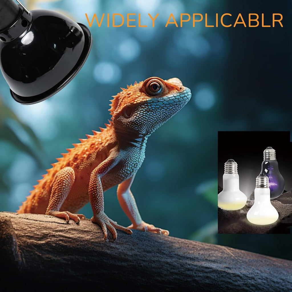 Reptile Light Fixture, 5.5 Inch Max 200W Deep Dome Heat Lamp with Optical Reflection, UVB Basking Lamp for Amphibian & Reptile Terrariums