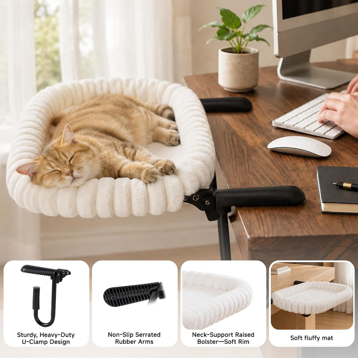 Cat Desk Bed for Large Cats, 40 lbs Heavy Duty, Foldable Hammock