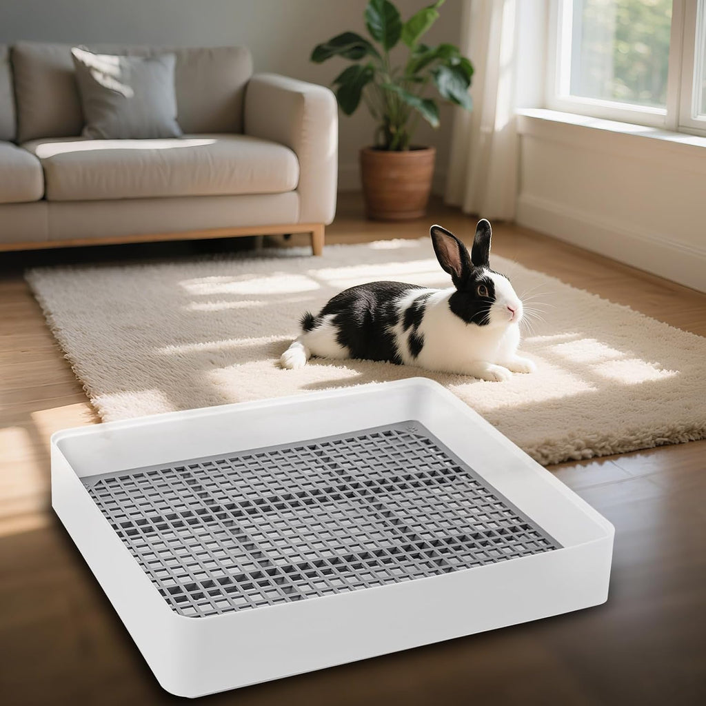 2 Pack Rabbit Litter Box with Grate, Large Shallow Bunny Litter Box