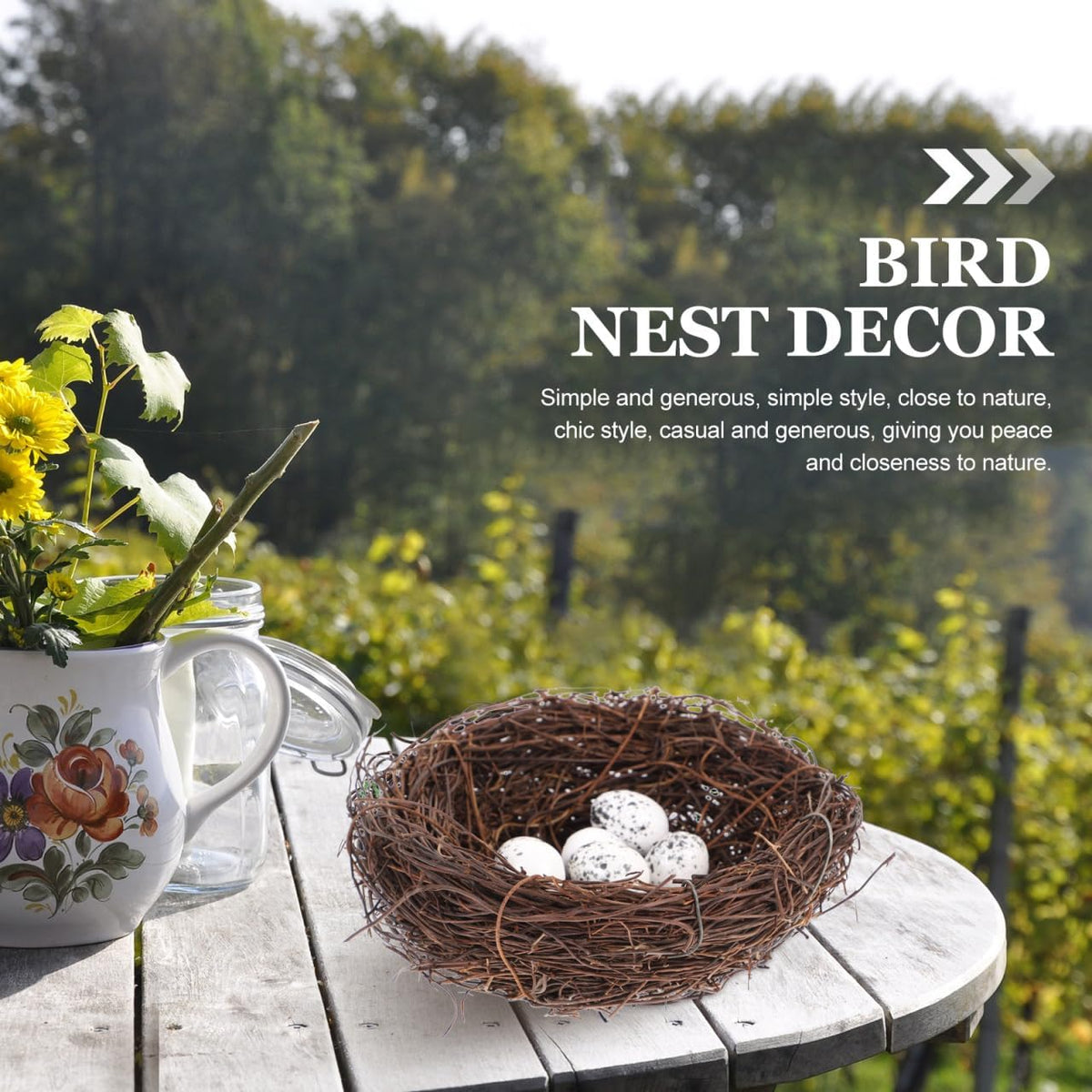 PRETYZOOM Easter Bird Nest Decoration Set - 2pcs Simulation Rattan Bird Nest with 10 Foam Eggs, DIY Craft Kit for Home Decor, Party, and Arts
