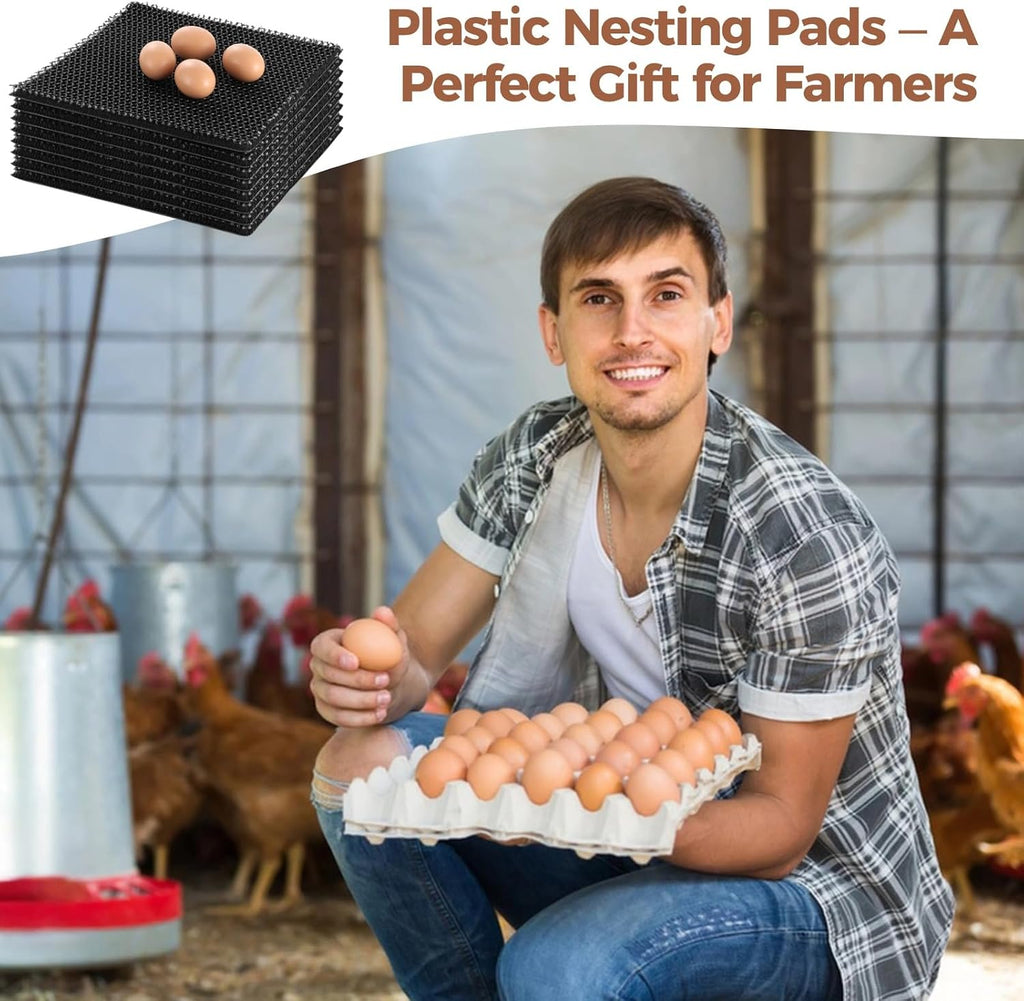 8 Pcs Chicken Nesting Box Pads, 11.8 in Washable Nesting Pads, Plastic Chicken Nesting Box Pads with Elastic Mesh Structure, Include 4 Wooden Eggs for Chicken Coop