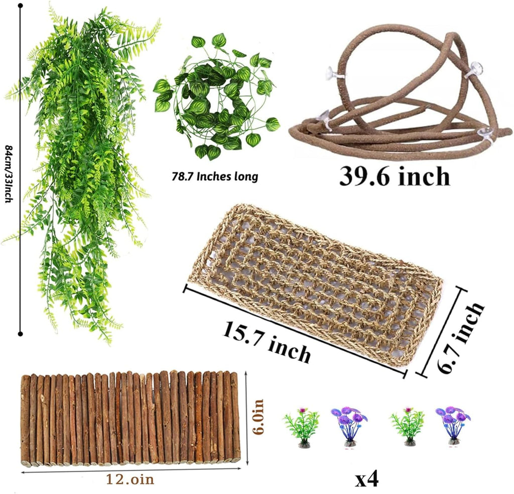 Bearded Dragon Tank Accessories, Reptile Mat Hammock Plants Bridge Jungle Climber Vines for Leopard Gecko Hermit Crab Lizard Snak (Bearded Dragon Tank Accessories (9 Piece))