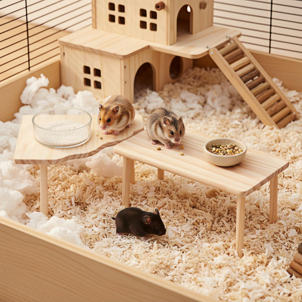 Hamster Platform Set, 2pcs Wooden Modular Playground & Hide
