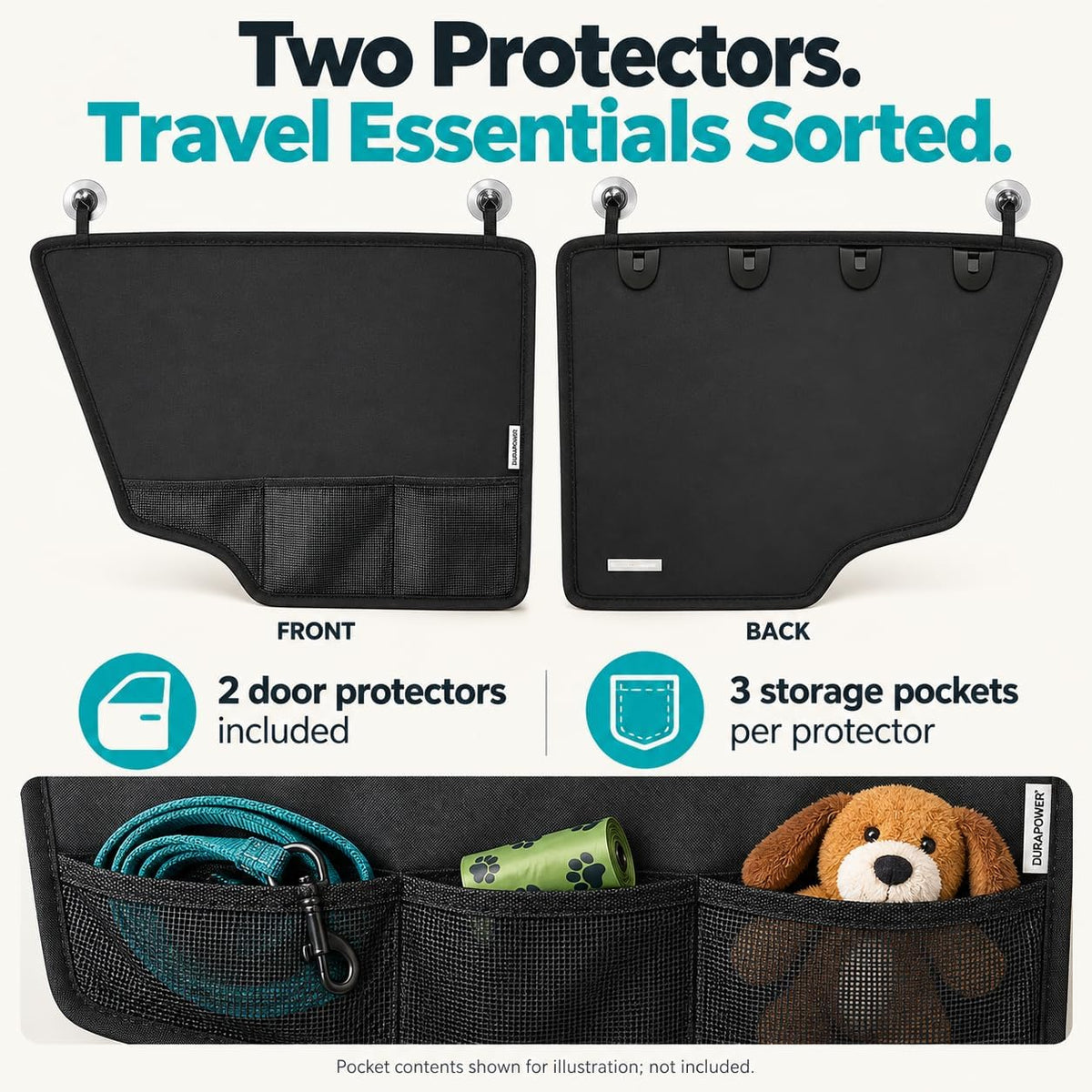 Durapower Dog Car Door Protector丨2 Pack Extra Big & Thick Anti Pet Scratching Waterproof Vehicle Door Covers Guard Truck Interior Panel Safe SUV Universal 600D Black