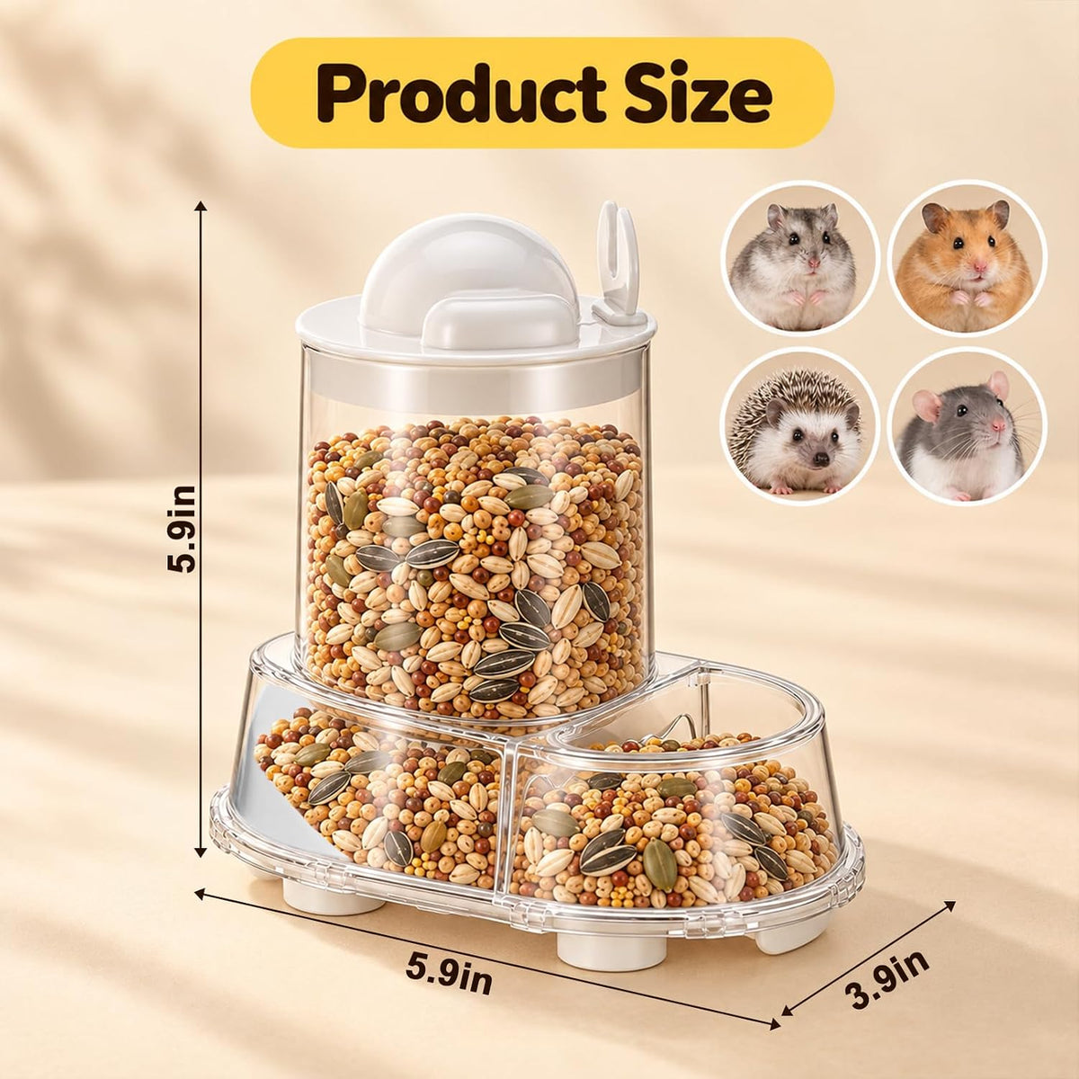 Automatic Hamster Food Bowl, Clear Automatic Dispenser for Rat Food