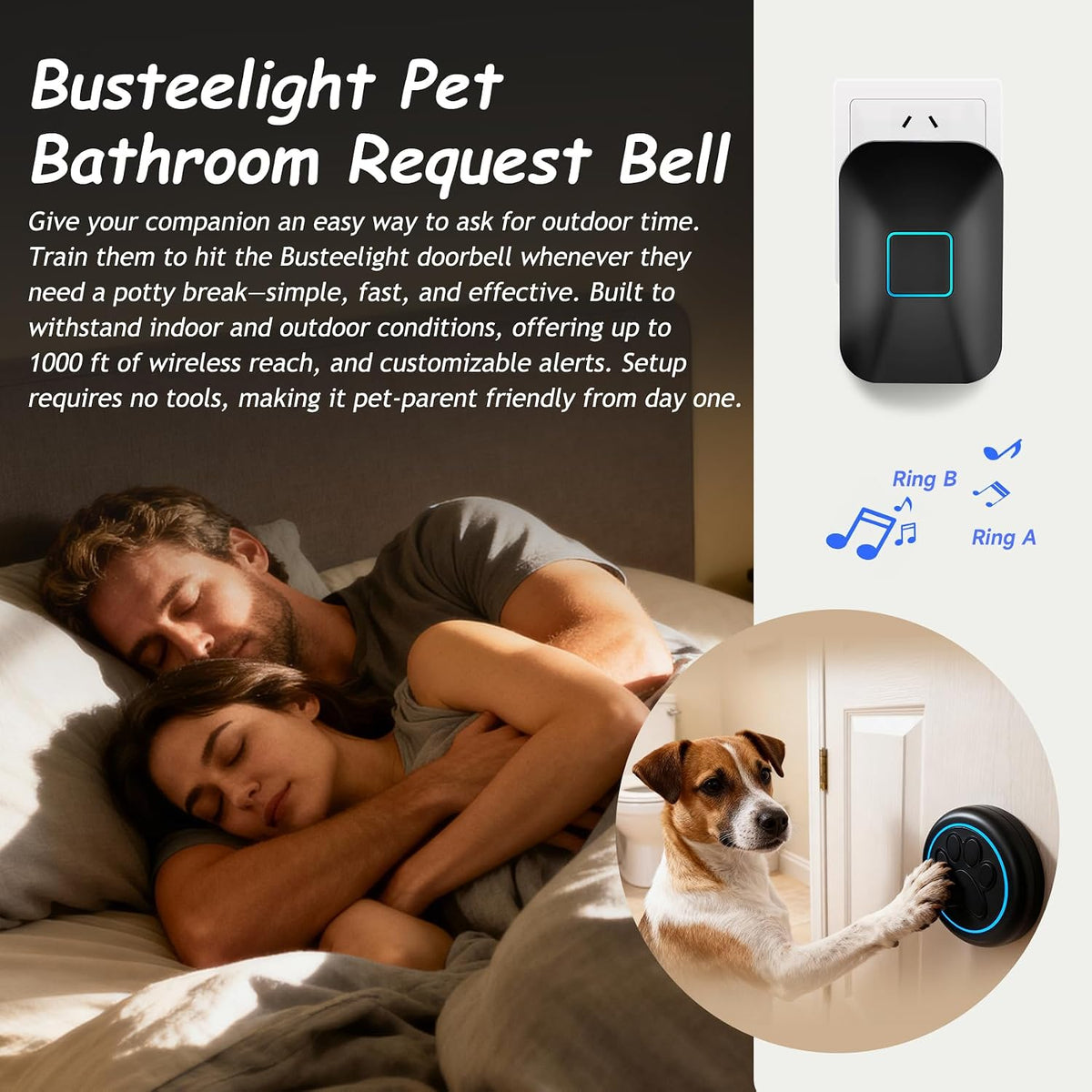 Halo Paw Smart Dog Door Bell–BK Dog Bells to Go Outside (1 Bell & 1 Chime)
