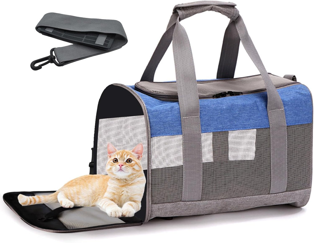 Pet Carrier Bag for Cats,Cat Soft-Sided Carriers Collapsible Ventilated Breathable Puppy Carrier for Small Dogs Airline Approved Kitty Carrier for Small Medium Cat Puppy Under to 12 Lb(Grey)