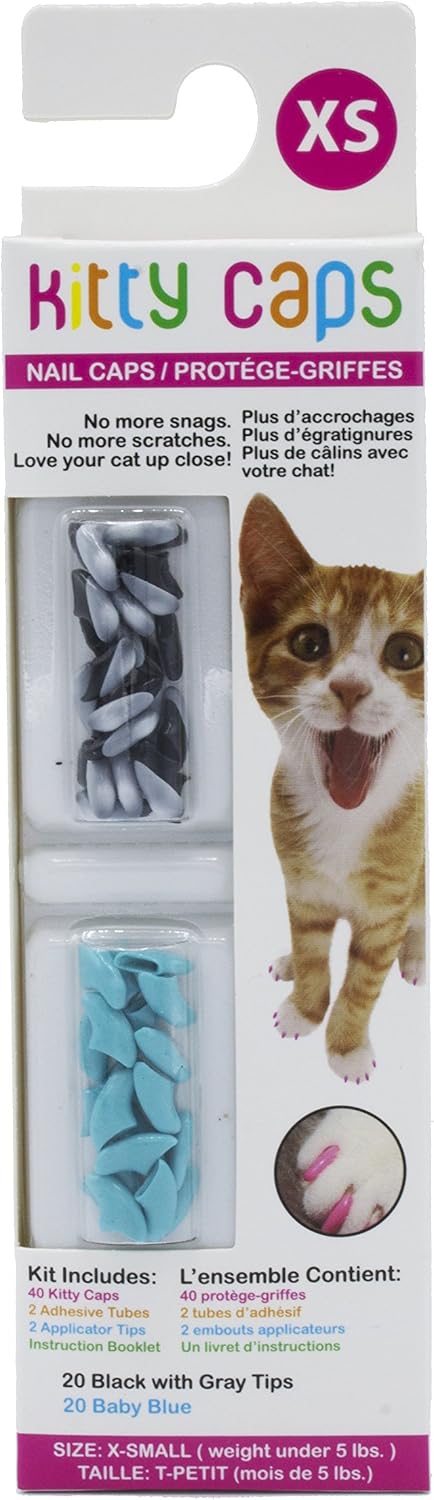 Kitty Caps Nail Caps for Cats, Black with Gray Tips & Baby Blue - Safe, Stylish & Humane Alternative to Declawing Stops Snags & Scratches, Small (6-8 lbs), 40 Count - 3 Pack