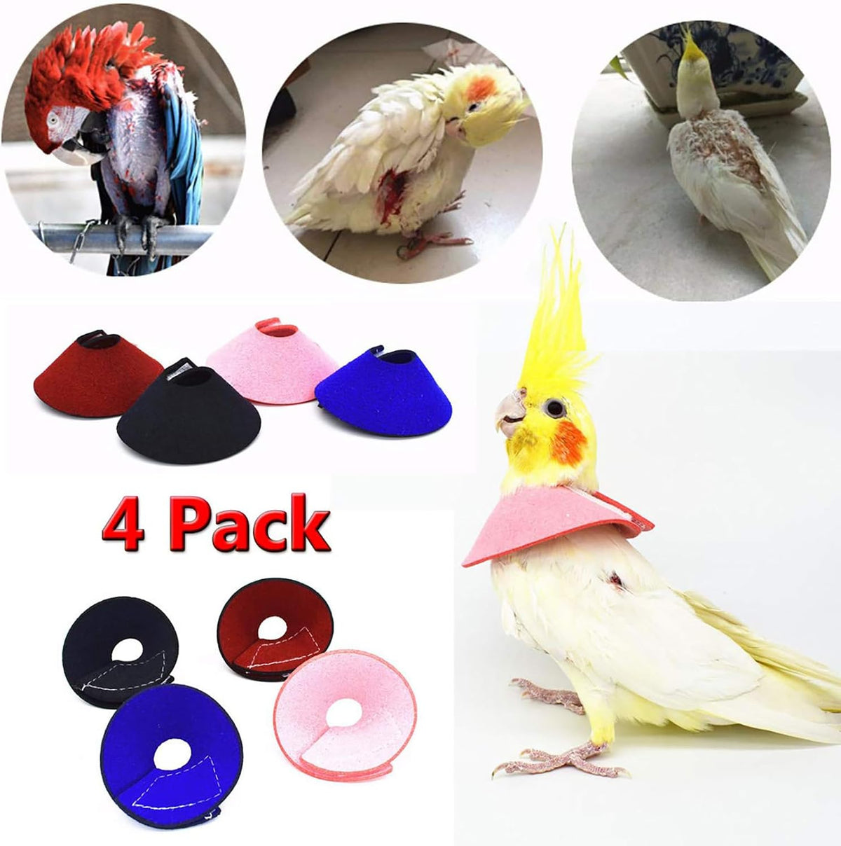 QBLEEV 4Pack Parrot Anti-bite E-Collars, Anti-Grab Feather Plucking Collars