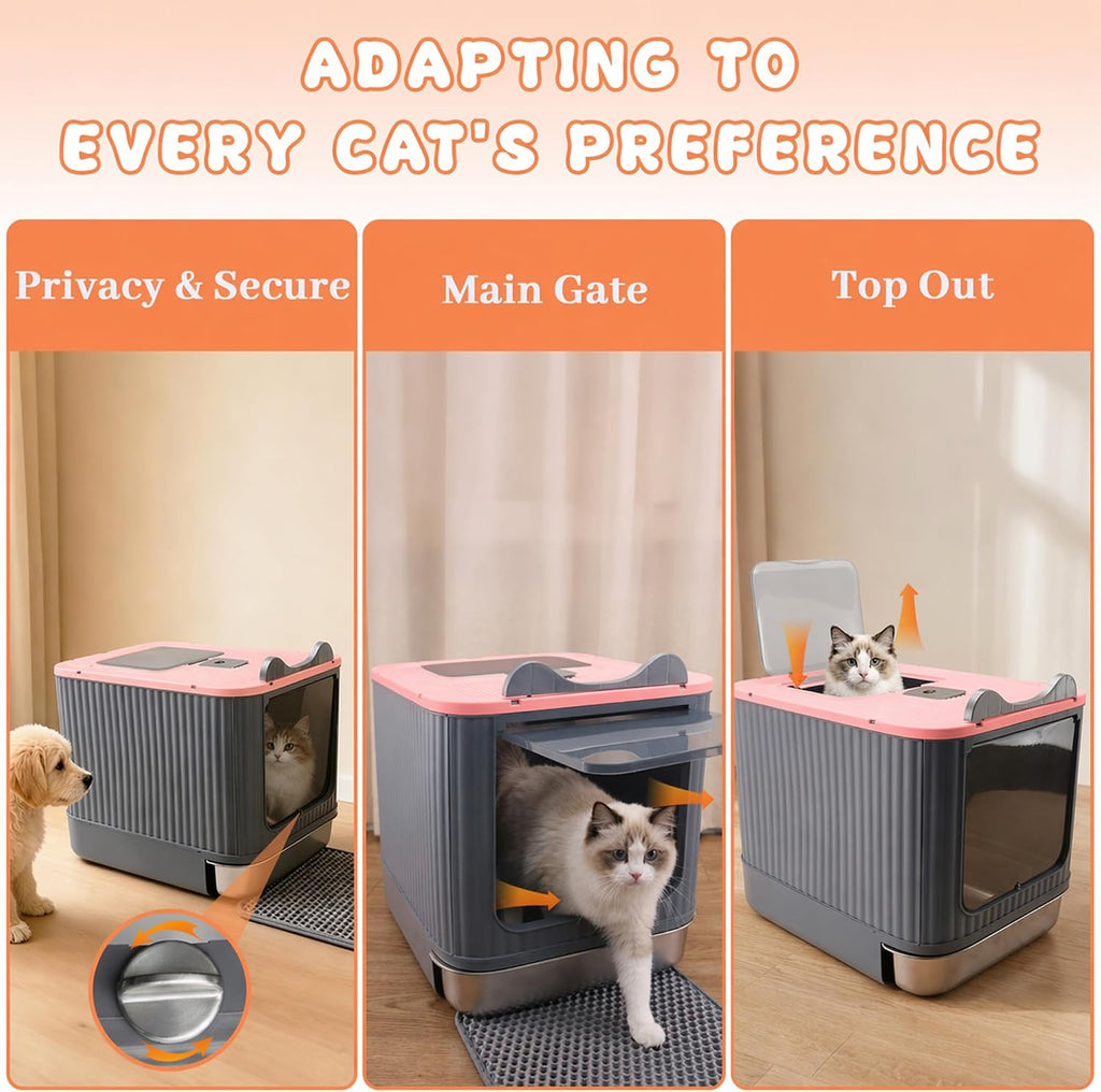 Stainless Steel Cat Litter Box Enclosed, Small, Dual Entry, Pull-Out Tray