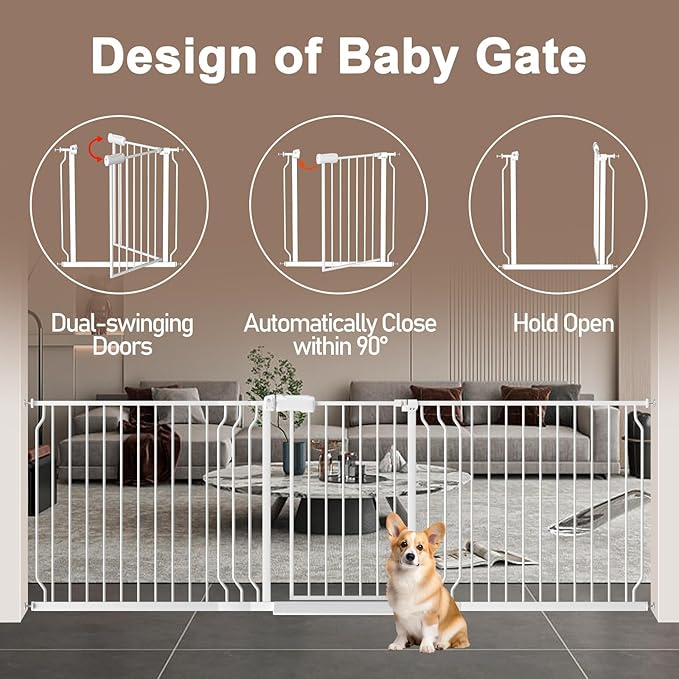 WAOWAO 71.65-85.03" Baby Gate Extra Wide Pressure Mounted Walk Through Swing - Image 4