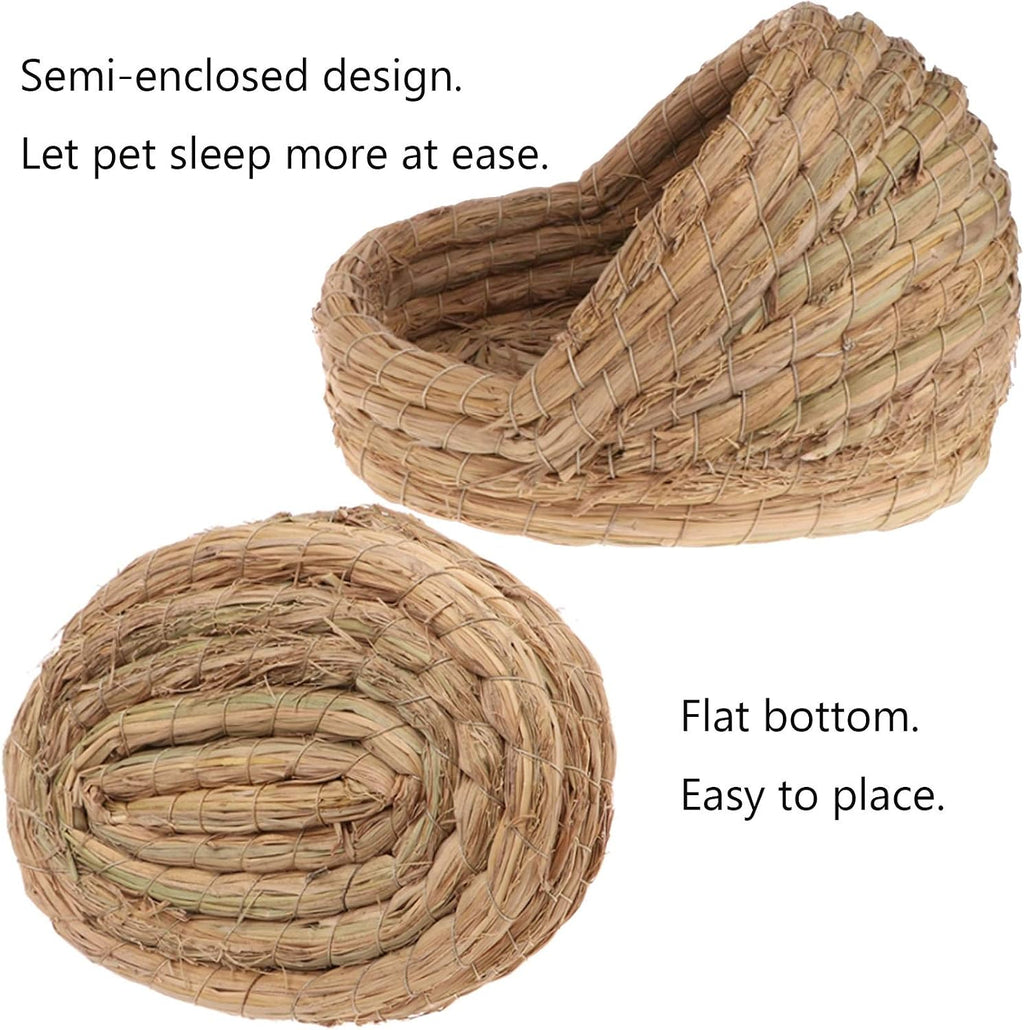 Bunny Grass Bed, Rabbit Woven Hay Bed, Small Pets Natural Handcrafted Grass House with Hay Chew Balls for Chinchillas Guinea Pigs Hedgehog Rat 3PCS