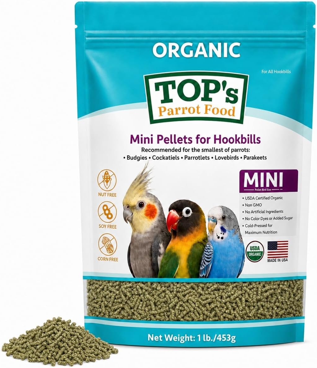TOP's Mini Parrot Pellets 1 lb, USDA Organic Certified, Non-GMO Bird Food