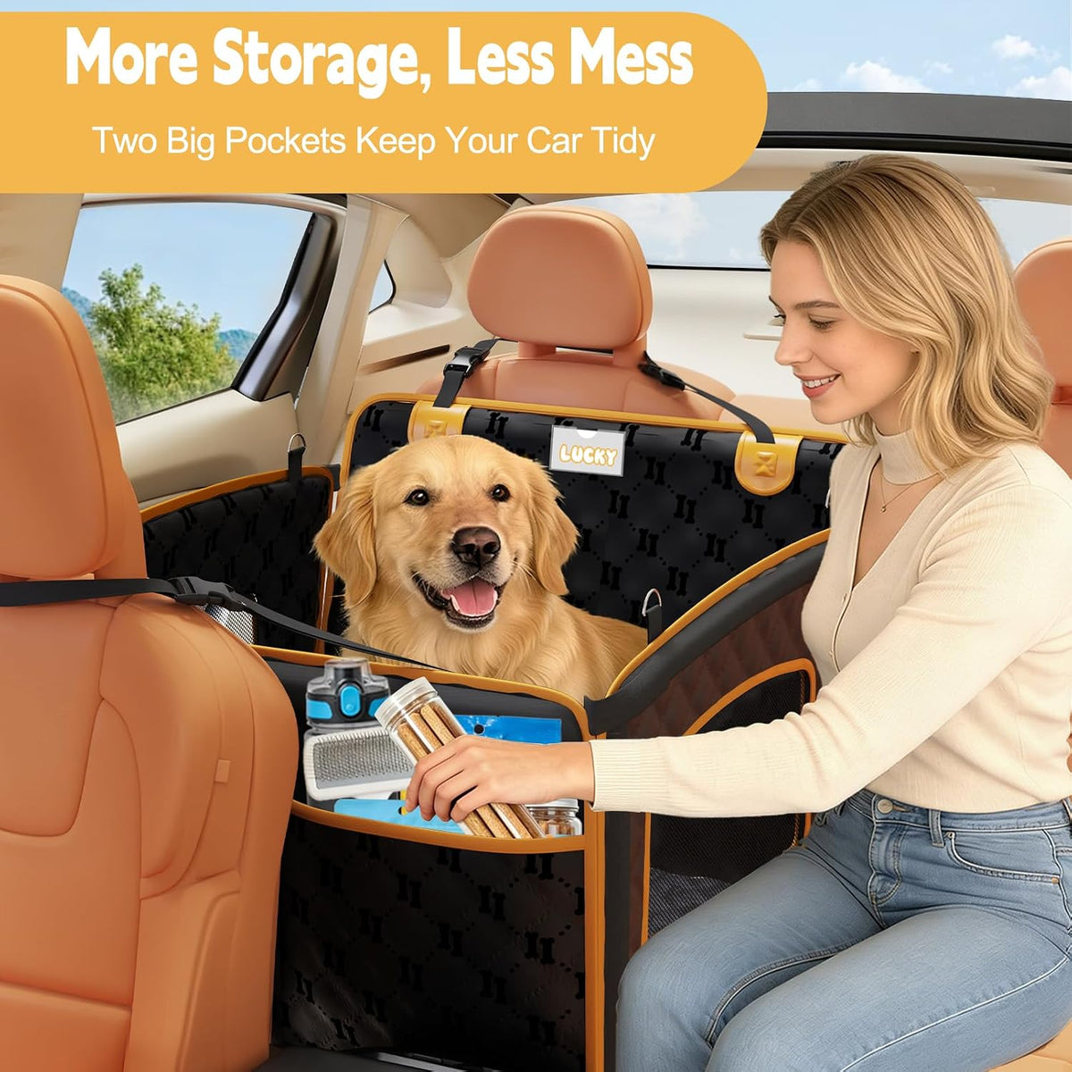 Dog Car Seat for Large Dog with Sturdy Fiberglass Support & Hard Bottom